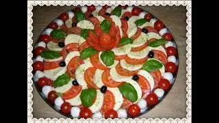 Блюда с овощной нарезкой. Оформление.