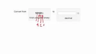 Example conversion of unsigned binary to decimal
