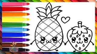 Dibuja y Colorea Una Linda Piña Y Una Fresa 🍍🍓🌈 Dibujos Para Niños