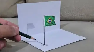 3d drawing flag brasil on paper for beginners