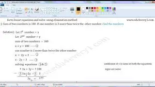 forming and solving a pair of linear equations by elimination method (word problem) example1