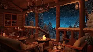 Snow Falling on Porch - Snow, Blizzard & Howling Wind | Warm Bonfire