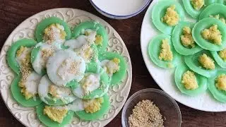 Banh Beo Ngot La Dua (Steamed Rice Pandan Cakes with Mung Bean and Coconut)