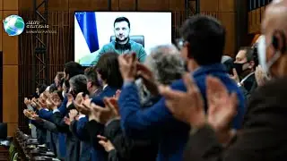 Canadian MPs, senators, and invited guests to applaud as Ukrainian President Volodymyr Zelensky
