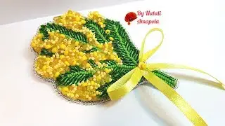 Beaded brooch MIMOSA/Embroidered beaded brooch/Mimosa brooch/Beaded Brooch