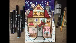 Урок рисования. Рисуем дом в разрезе . Ускоренное видео
