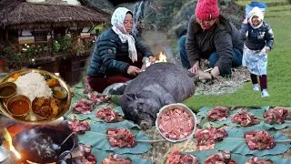 Villagers Nepali Pork Meat Cutting Style |  Pork Meat | Bangur Cutting | Pork Meat in Nepal