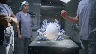 Medical professionals work in operating room using holographic display