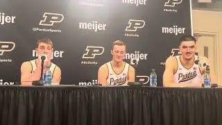 Braden Smith, Fletcher Loyer, and Zach Edey after Purdue beats Penn State