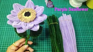 DIY Flower | How to make Purple Sunflower using pipe cleaner | Handmade gift idea by Sreyneang