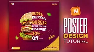 Illustrator CC Tutorial | Graphic Design | Modern Burger Poster Design 🍔⚡.
