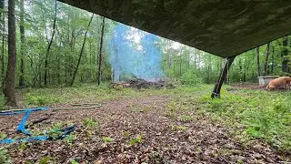 Burning brush on a rainy day