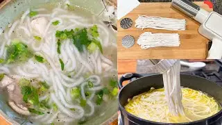 Khao Phiak Noodles Using Handheld Electric Pasta Noodle Gun (Qhaub Piaj, Thick Chicken Noodle Soup)