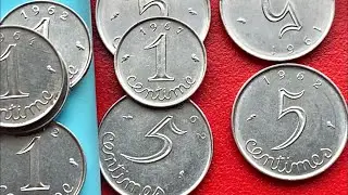 Series 15. France coins 1 centime 5 centimes 1961 1962 1964 1967 1968