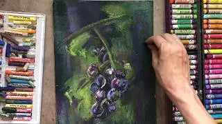 рисуем виноград масляной пастелью