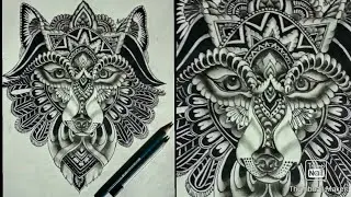 Wolf's face created in an unique style by using graphite pencil (2D,4D,6D,10D)and black marker .