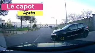 Il défonce l'avant de la voiture devant moi!