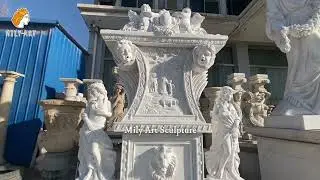 Natural Marble Wall Fountain with Carved Lion for Sale from Mily Factory