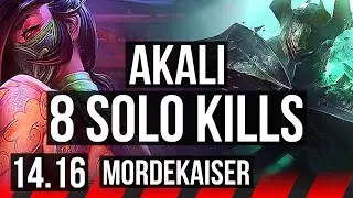 AKALI vs MORDEKAISER (TOP) | 13/1/4, 8 solo kills, 2000+ games, Legendary | EUW Master | 14.16