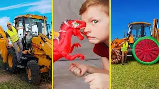 Leo helps Dad repair a tractor and plays with dinosaurs