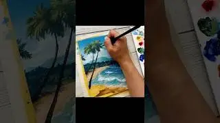 Tropical seascape 🌴 Acrylic painting/ Subscribe 💖 #shorts #acrylicpainting