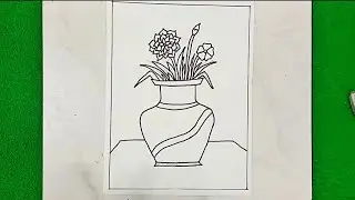 how to draw vase with flowers step by step / how to draw vase with flowers