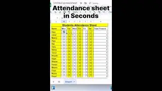 Employee Attendance sheet in 5 seconds #exceltips #trending #viralshort #gg_sheet #googlesheets