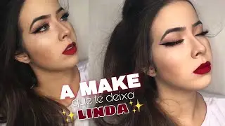 a MAKE CLÁSSICA que TODAS PRECISAM APRENDER! ✨- delineado gatinho e batom vermelho