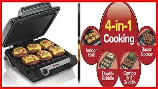 Hamilton Beach 4-in-1 Indoor Grill & Electric Griddle Combo with Bacon Cooker, Opens Flat to Double