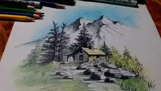 How to draw Landscape Drawing Step by Step | Easy Scenery Drawing Tutorial For Beginners