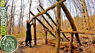 🪓 Строю Хижину в Горах 🔥 Крыша наполовину готова 🌲 Бушкрафт в горном лесу 2