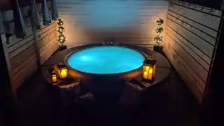 Softub Portico at night