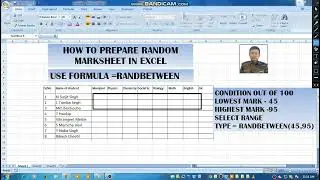 How to prepare random Marksheet in Excel ??