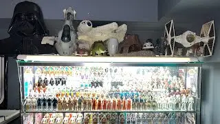 Vintage Star Wars Figure Collection: Dewback, Tie Fighter, Land Speeder.