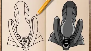 How to draw and colour XENEMORPH ALIEN! (easy step-by-step tutorial)