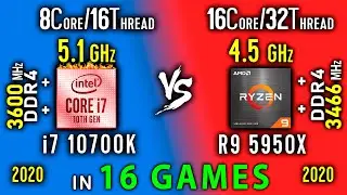 i7 10700k OC vs Ryzen 9 5950x Test in 16 Games or i7 10700K vs R9 5900XT