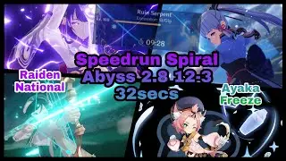 Speedrun Spiral Abyss 2.8 Floor 12-3 32s. Raiden National, Ayaka Diona Freeze. Genshin Impact