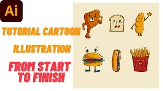 FAST FOOD CARTOON ILLUSTRATION FROM START TO FINISH USE ONLY BLOB BRUSH|MICROSTOCK|ADOBE ILLUSTRATOR