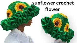 How to Crochet Sunflower Bucket Hat || crochet raffle hat