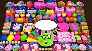 PEPPA PIG Slime !RELAXING WITH CLAY PIPING BAG & RAINBOW!Mixing Random Things Into Glossy Slime