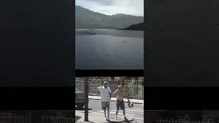 Some drone of Loch Katrine and the Sir Walter Scott Steamship with some proper steamers