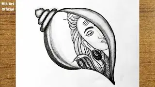 How To Draw Mahadev Half Face Drawing in Shankha || Easy Lord Shiva Drawing || Shiv Shankar Drawing