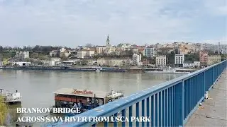 Walk along the Brancov Bridge. Sava river, Belgrade, Serbia