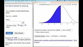 Find a Value Corresponding to an Area Under the Standard Normal Curve Using Stapplet