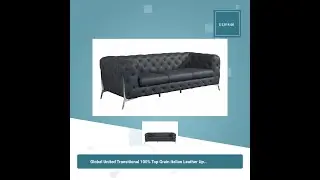 Global United Transitional 100% Top Grain Italian Leather Upholstered Sofa