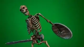 Skeleton banging shield Green screen
