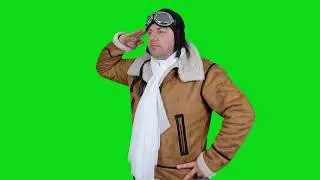 retro aviator - vintage Pilot on green screen,  Chroma Key - free use