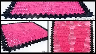 CARPET PINK  WITH BLACK  MADE OF CROCHET! VIDEO CLASSROOM IN DESCRIPTION !!!