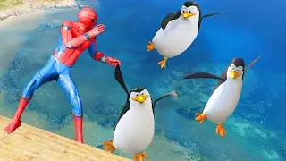 GTA 5 Water Ragdolls Spiderman vs Penguins of Madagascar Jumps Fails(Euphoria Physics Funny Moments)