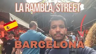 Las Ramblas Food Market  and Columbus Monument Barcelona Spain